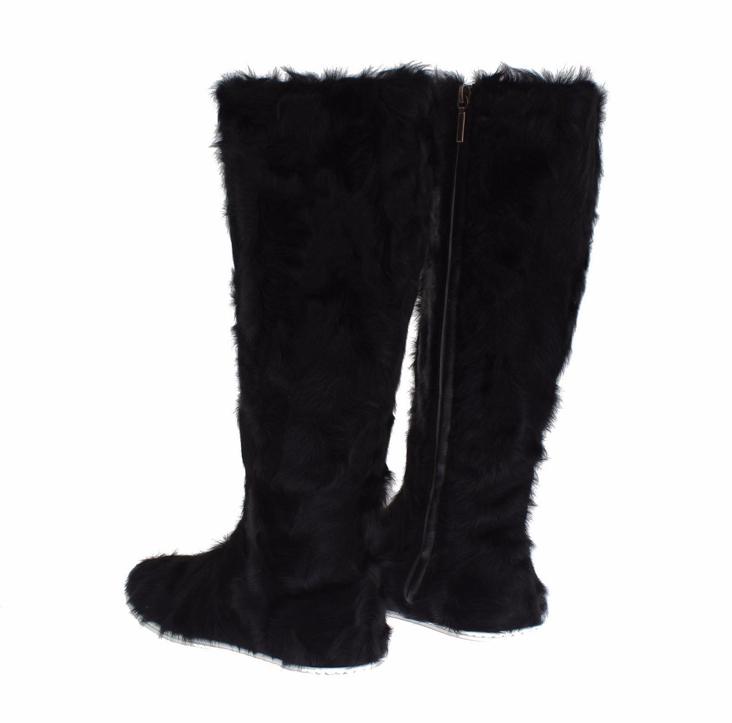 Dolce & Gabbana Elegant Black Fur Leather Flat Sneaker Boots