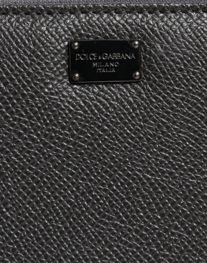 Dolce & Gabbana Dark Gray Leather DG Logo Zip Around Continental Wallet