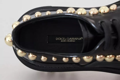 Dolce & Gabbana Black Leather Trekking Derby Embellished Shoes