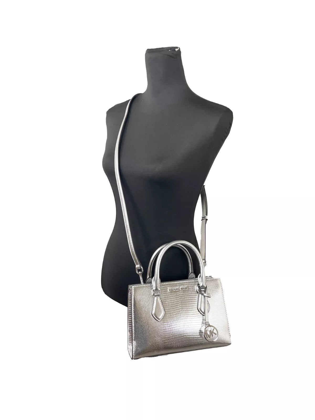 Michael Kors Sheila Small Crossbody Satchel Purse Bag Silver