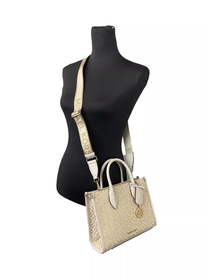 Michael Kors Mirella Small Top Zip Crossbody Tote Bag Creme