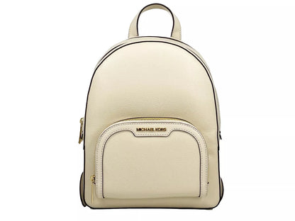 Michael Kors Jaycee Medium Pebble Leather Zip Pocket Backpack Bag Cream