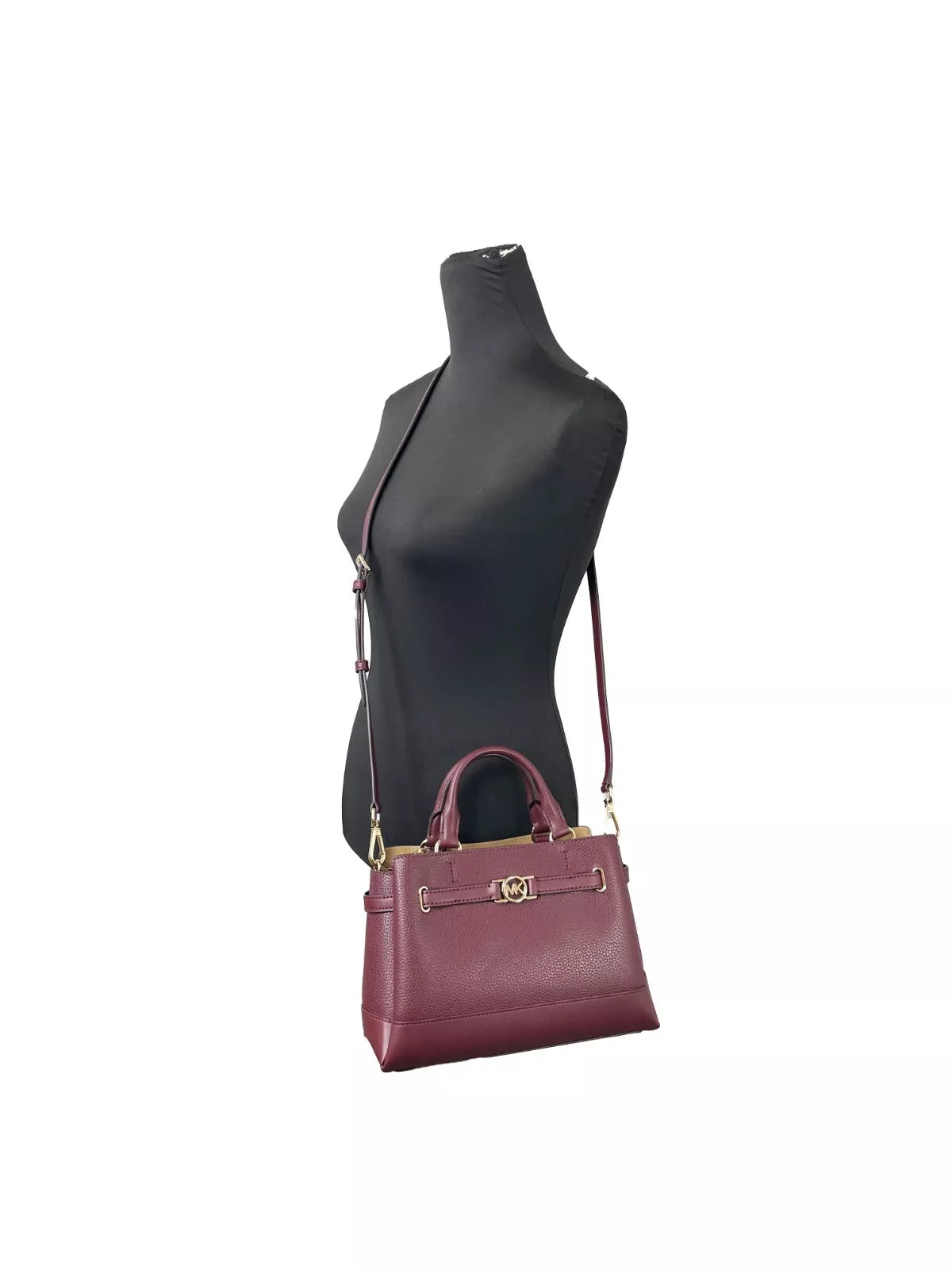 Michael Kors Reed Small Leather Belted Satchel Crossbody Bag Oxblood