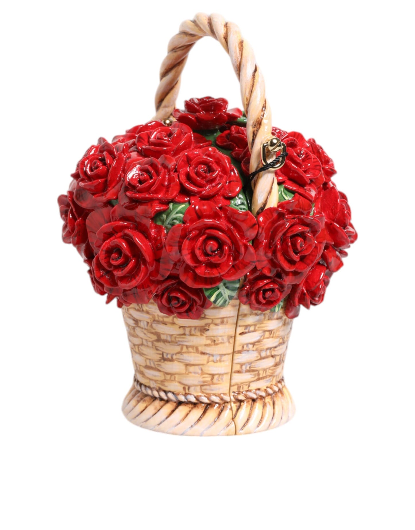 Dolce & Gabbana Beige Red Bouquet Flower Wicker Basket Dolce Box Bag