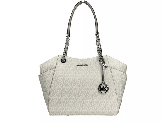 Michael Kors Jet Set Large Chain Shoulder Tote Bag White Silver