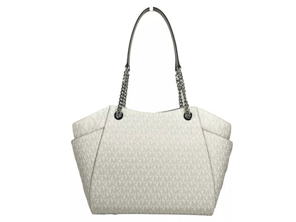 Michael Kors Jet Set Large Chain Shoulder Tote Bag White Silver