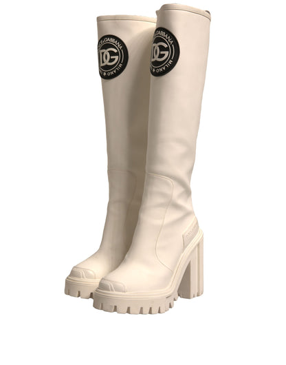 Dolce & Gabbana White DG Logo Hi Trekking Plateau Biker Boots Shoes