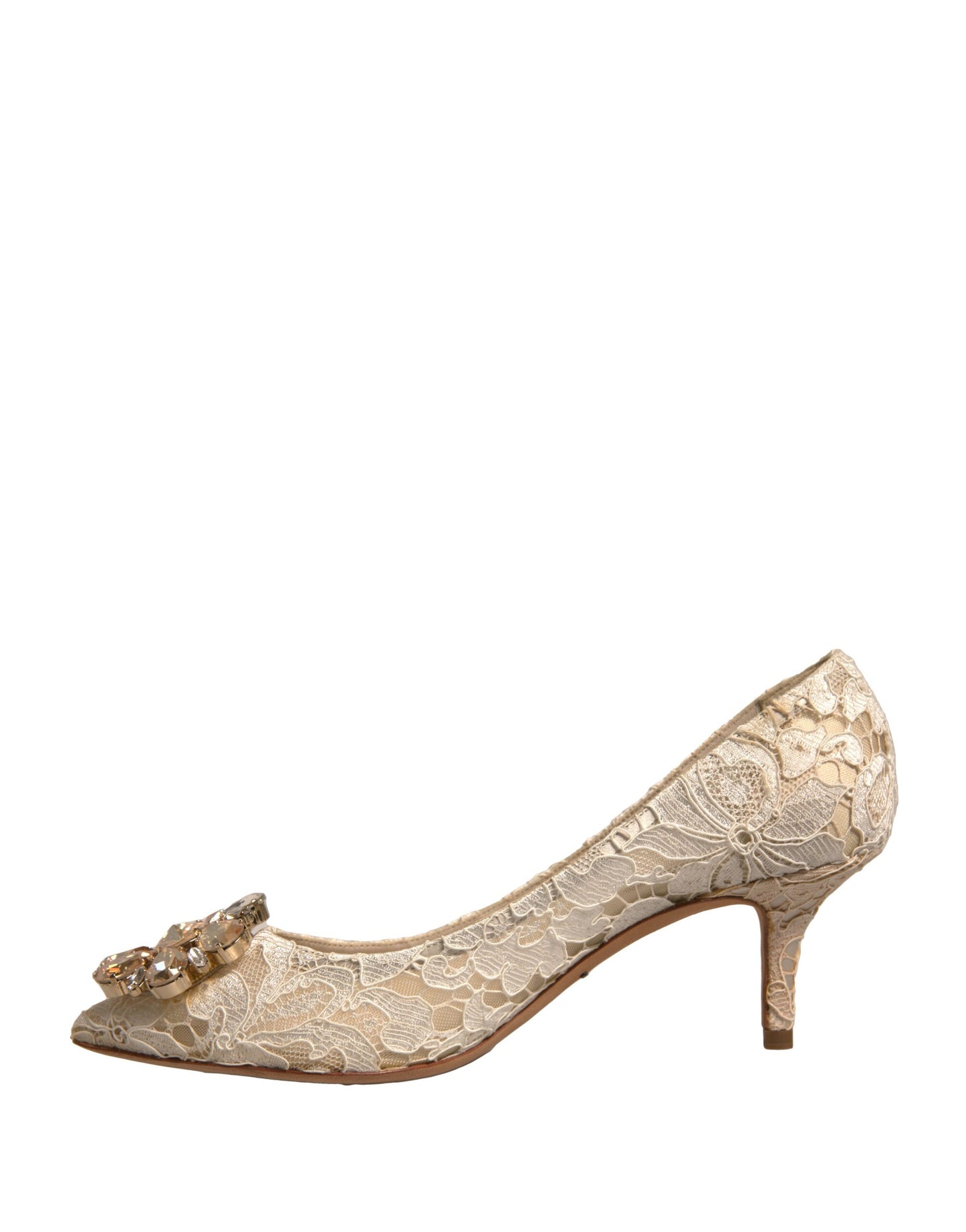 Dolce & Gabbana White Taormina Lace Crystal Heel Pumps Shoes