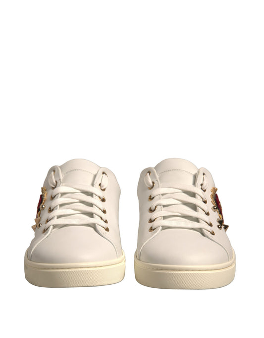 Dolce & Gabbana White Leather Gold Red Heart Sneakers Shoes