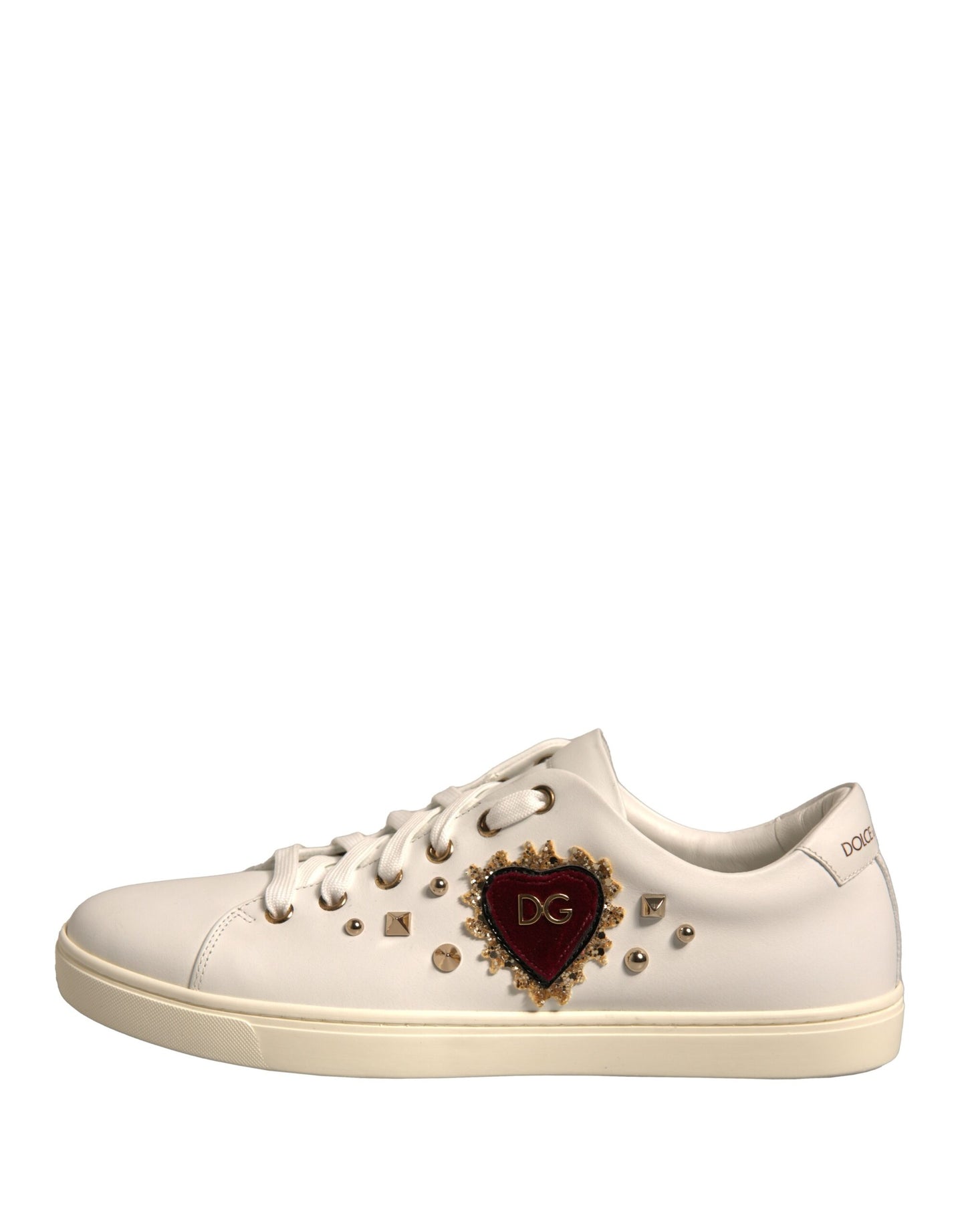 Dolce & Gabbana White Leather Gold Red Heart Sneakers Shoes