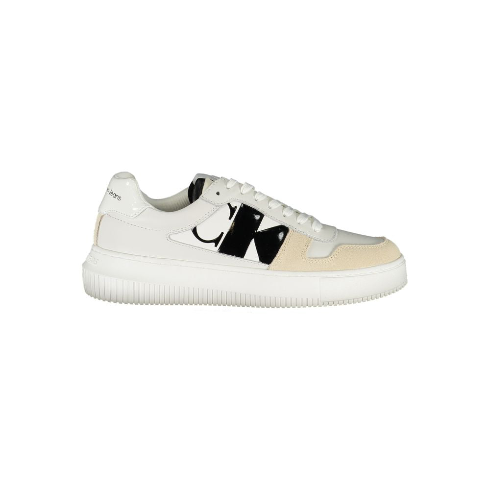 Calvin Klein Elegant White Lace-Up Sneakers with Contrast Detail