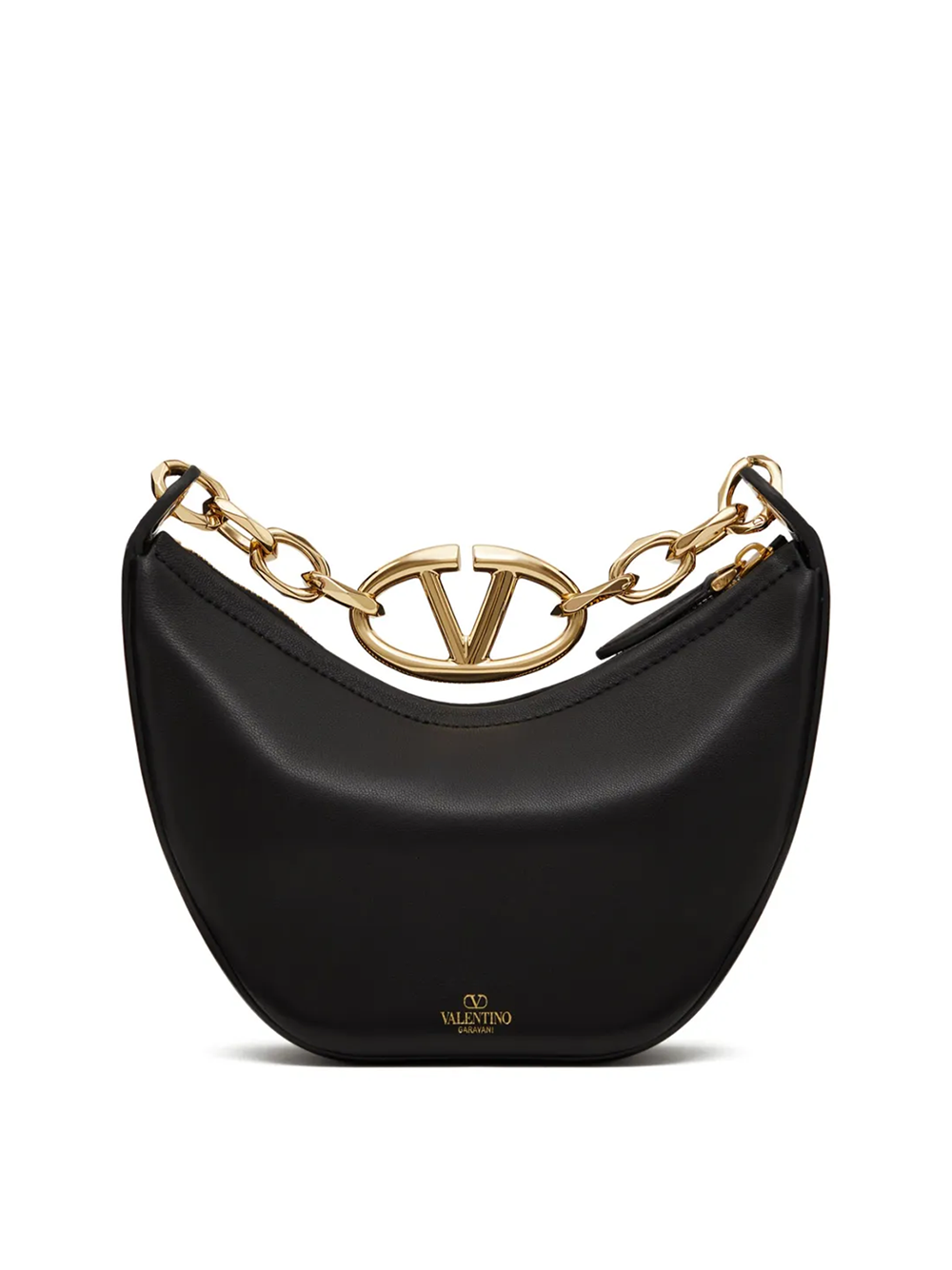 Valentino Garavani Black Leather Mini Hobo Vlogo Shoulder Bag