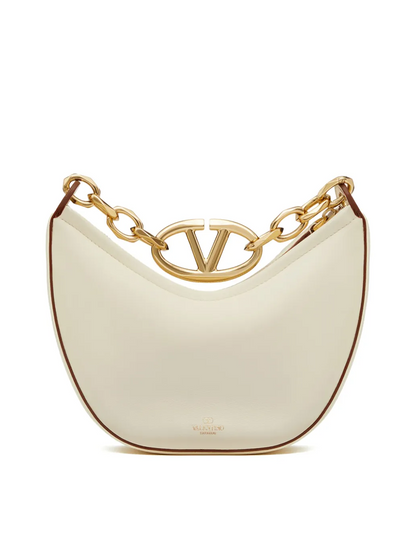 Valentino Garavani Ivory Leather Mini Hobo Vlogo Shoulder Bag