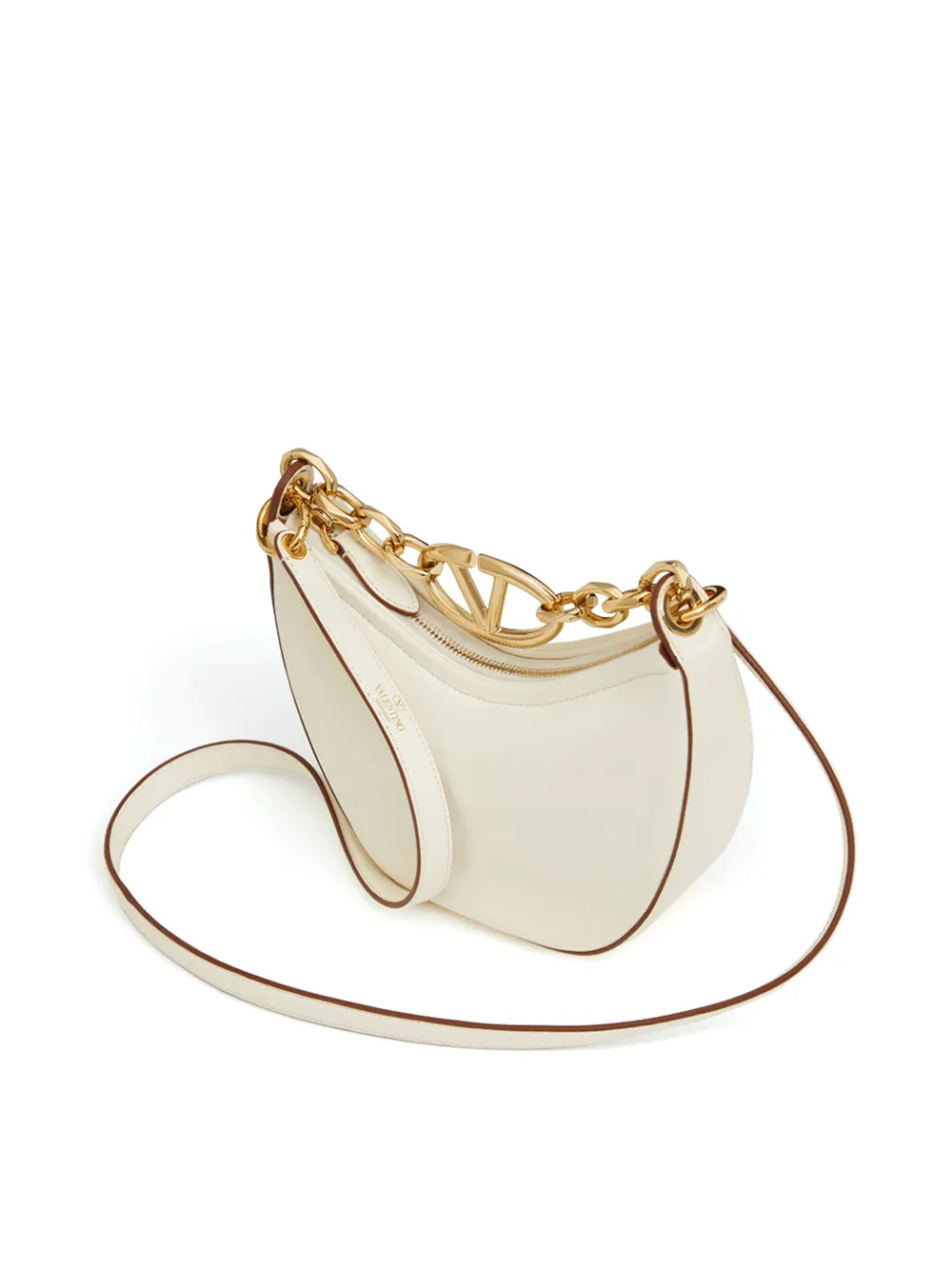 Valentino Garavani Ivory Leather Mini Hobo Vlogo Shoulder Bag