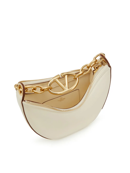 Valentino Garavani Ivory Leather Mini Hobo Vlogo Shoulder Bag