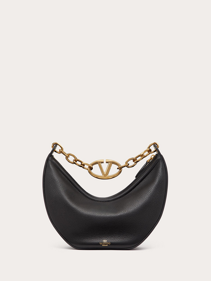 Valentino Garavani Black Leather Small Hobo Vlogo Shoulder Bag