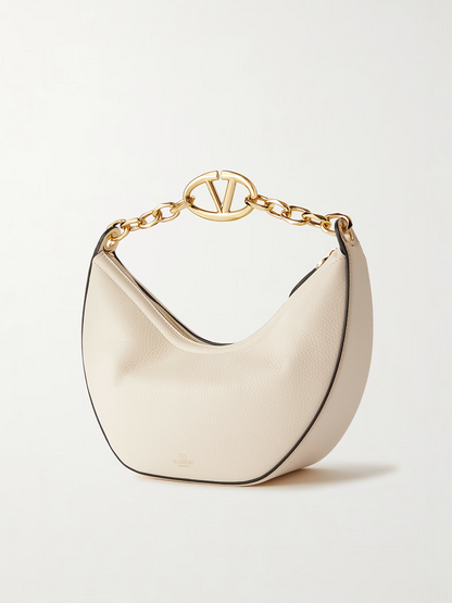 Valentino Garavani Ivory Leather Small Hobo Vlogo Shoulder Bag