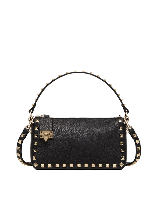 Valentino Garavani Black Garnet Calfskin Small Rockstud Shoulder Bag