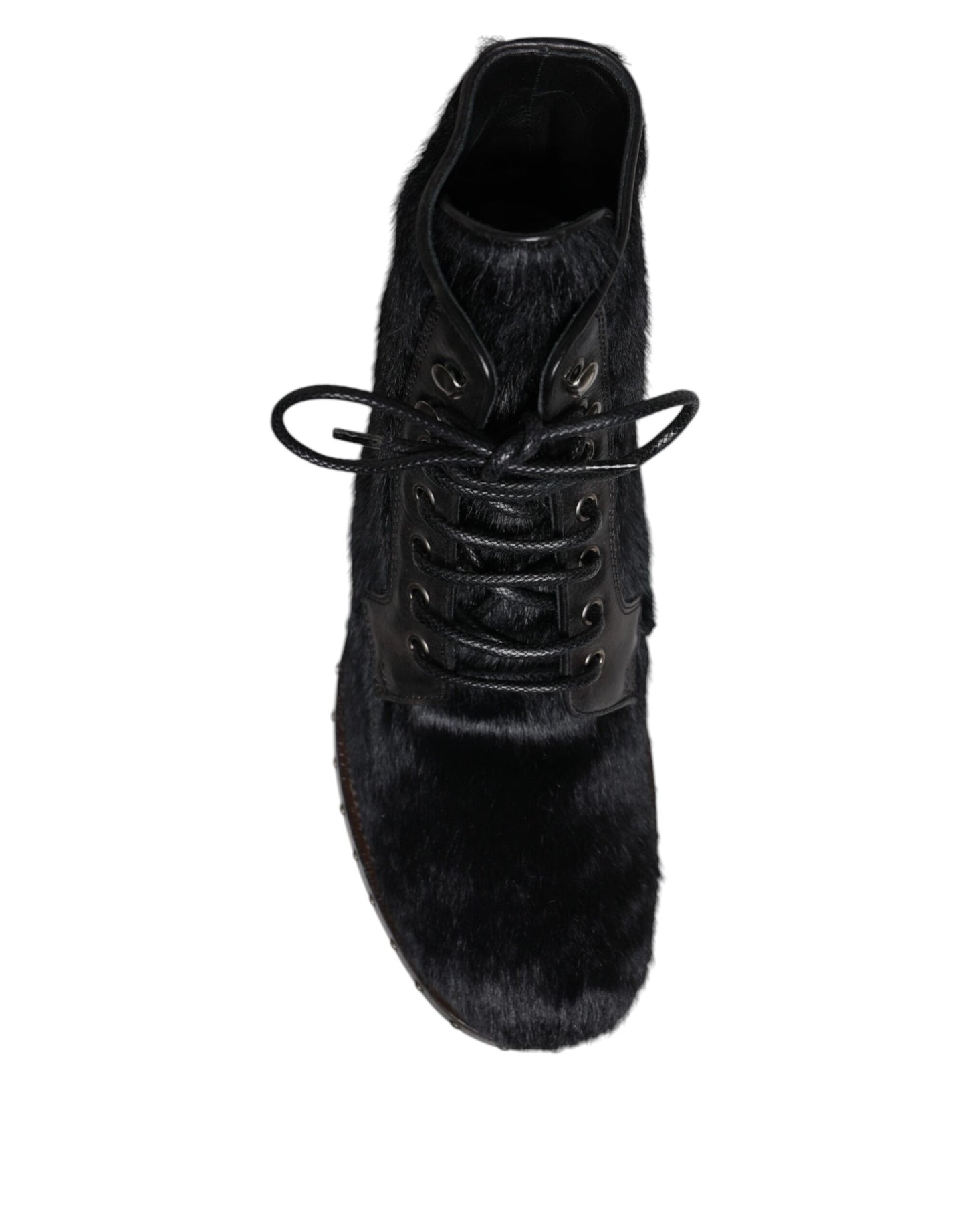 Dolce & Gabbana Black Pony Style Leather Mid Calf Boots Shoes
