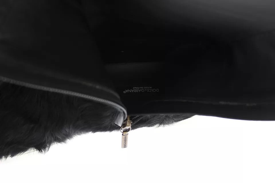 Dolce & Gabbana Black Xiangao Lamb Fur Leather Boots Shoes