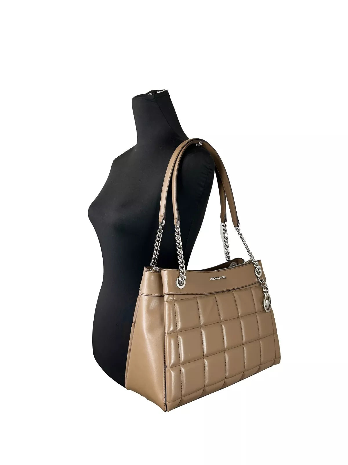Michael Kors Susan Medium Chain Shoulder Tote Bag Driftwood