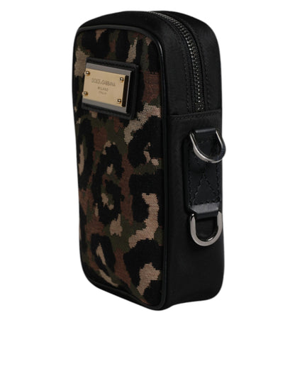 Dolce & Gabbana Multicolor Leopard Jacquard Logo Plaque Neck Strap Bag