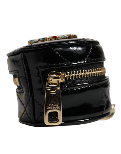 Dolce & Gabbana Black Lamb Leather DG Crystal Round Coin Purse Wallet