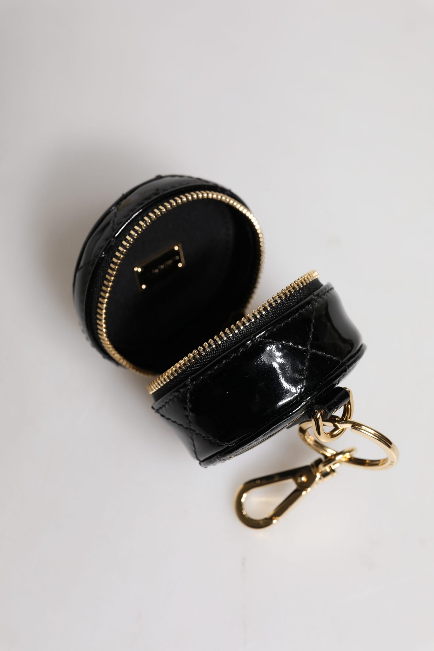 Dolce & Gabbana Black Lamb Leather DG Crystal Round Coin Purse Wallet