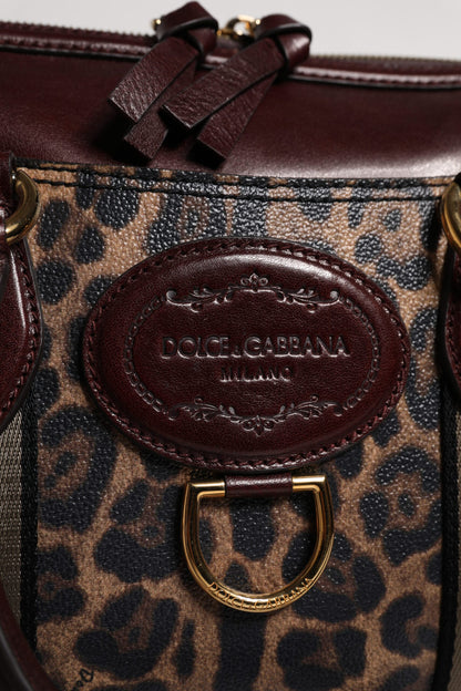 Dolce & Gabbana Brown Leopard Leather Shoulder Strap Duffle Bag