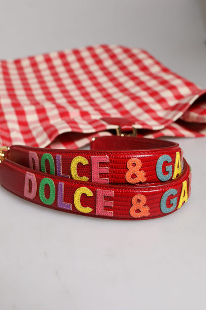 Dolce & Gabbana Red Checkered Embellished Shopping Tote Cotton Bag