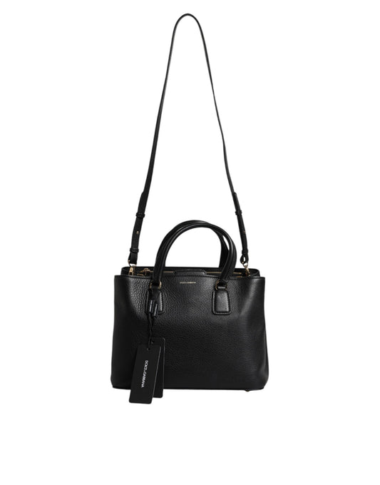 Dolce & Gabbana Black Calf Leather Logo Plaque Shoulder Handbag Bag