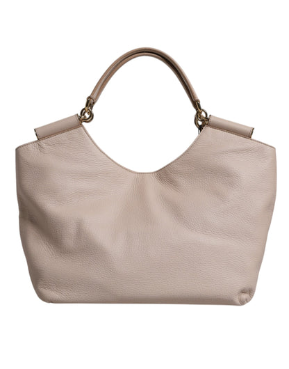 Dolce & Gabbana Light Pink Deer Leather Logo Plaque Tote Top Handle Bag