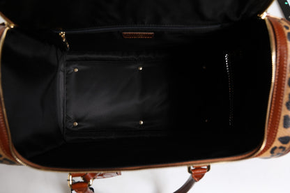 Dolce & Gabbana Brown Leopard Print Logo Plaque Top Handle Handbag Bag