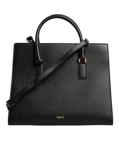 Versace Black Large Leather Top Handle Shoulder Crossbody Bag