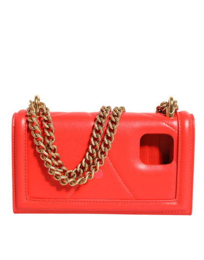 Dolce & Gabbana Red Leather Quilted Devotion Crossbody Phone Cover Bag