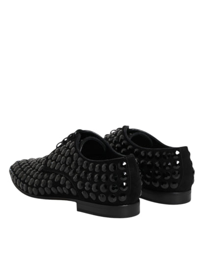 Dolce & Gabbana Black Suede Strass Derby Formal Shoes