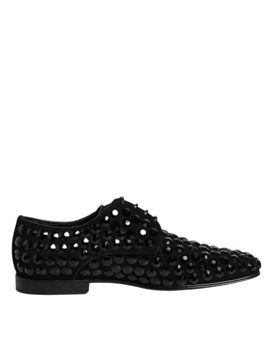 Dolce & Gabbana Black Suede Strass Derby Formal Shoes