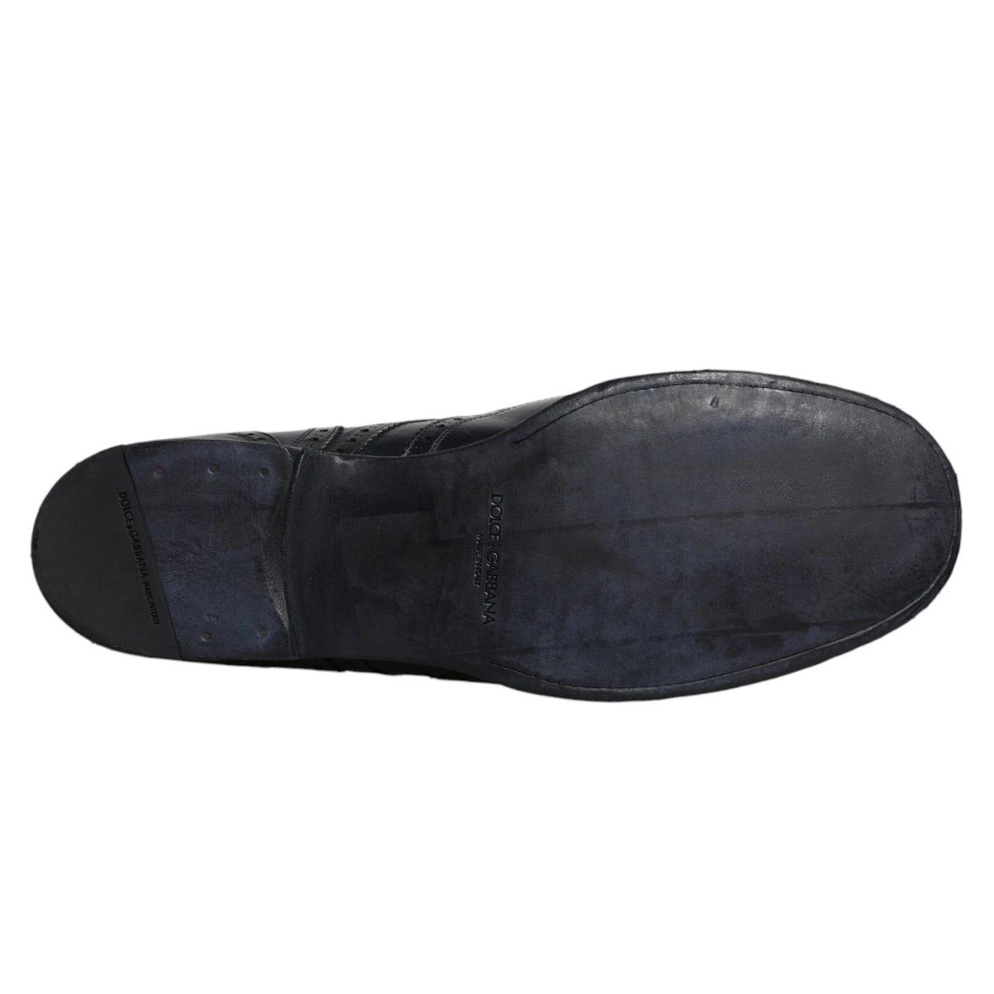 Dolce & Gabbana Dark Blue Leather Derby Wingtip Formal Shoes