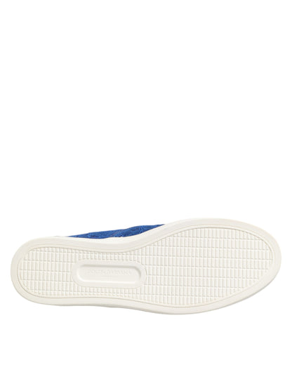 Dolce & Gabbana Blue Leather Lace Slip On Sneaker Shoes