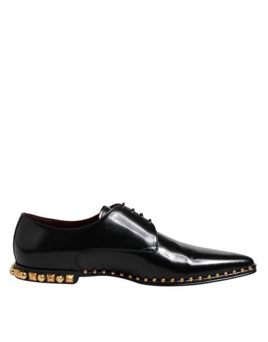 Dolce & Gabbana Black Leather Studded Derby Men Dress Shoes