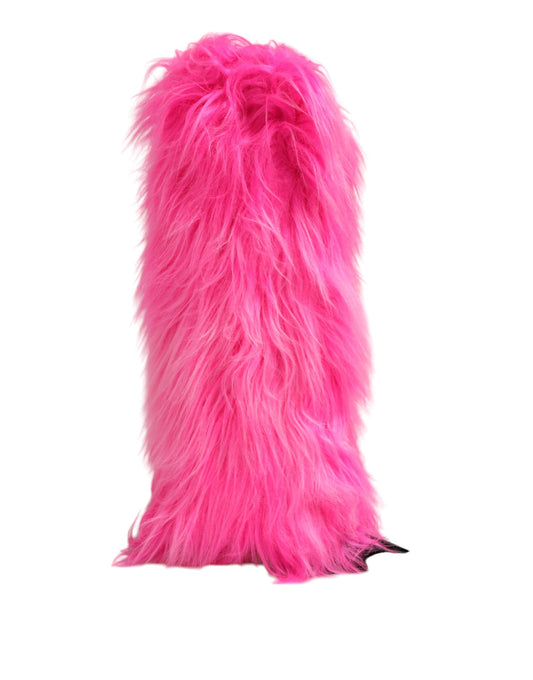 Dolce & Gabbana Pink Faux Fur Leather High Heels Boots Shoes