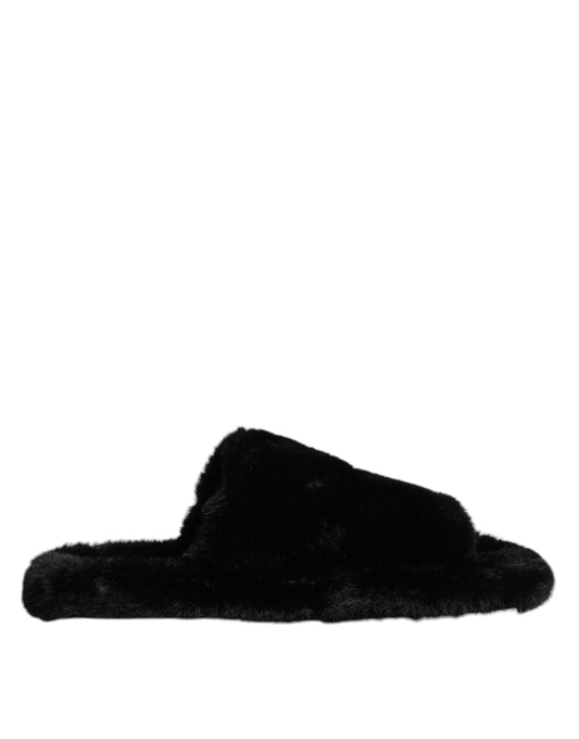 Dolce & Gabbana Black Polyester Velvet Slides Slipper Shoes
