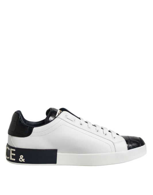 Dolce & Gabbana White Black Leather Portofino Sneaker Shoes