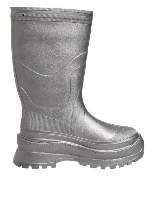 Dolce & Gabbana Metallic Silver Pull On Rain Boots Shoes