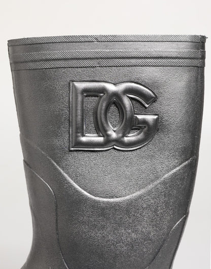 Dolce & Gabbana Metallic Silver Pull On Rain Boots Shoes