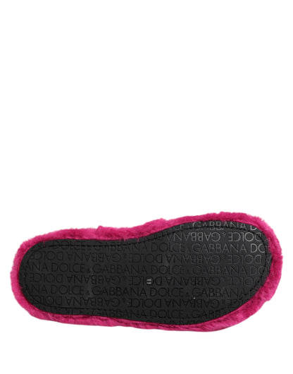 Dolce & Gabbana Pink Acrylic Faux Fur Mens Flats Sandals Shoes