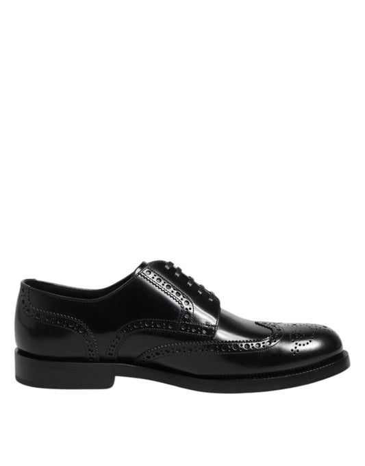 Dolce & Gabbana Black Leather Derby Wingtip Formal Shoes
