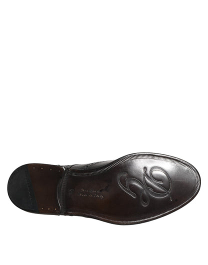 Dolce & Gabbana Black Leather Derby Wingtip Formal Shoes