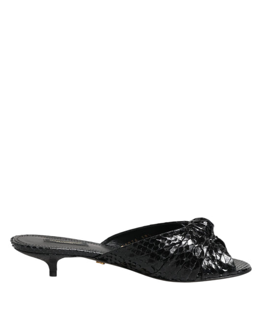 Dolce & Gabbana Black Leather Heels Slides Sandals Shoes