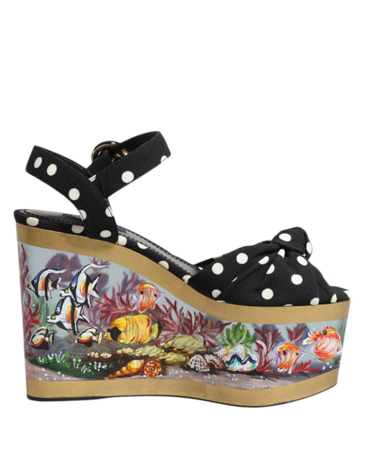 Dolce & Gabbana Multicolor Fish Polka Dot Wedge Sandals Shoes